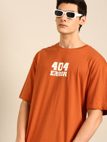 404 Error: Brown typography print oversized fit tshirt