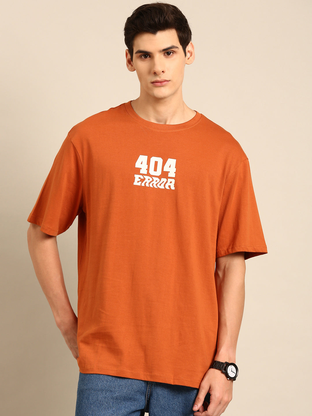 404 Error: Brown typography print oversized fit tshirt