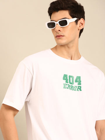 404 Error: White typography print oversized fit tshirt