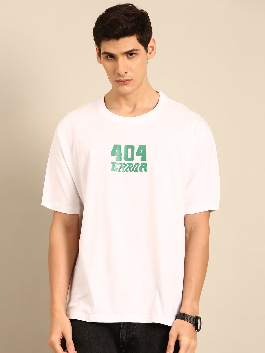 404 Error: White typography print oversized fit tshirt