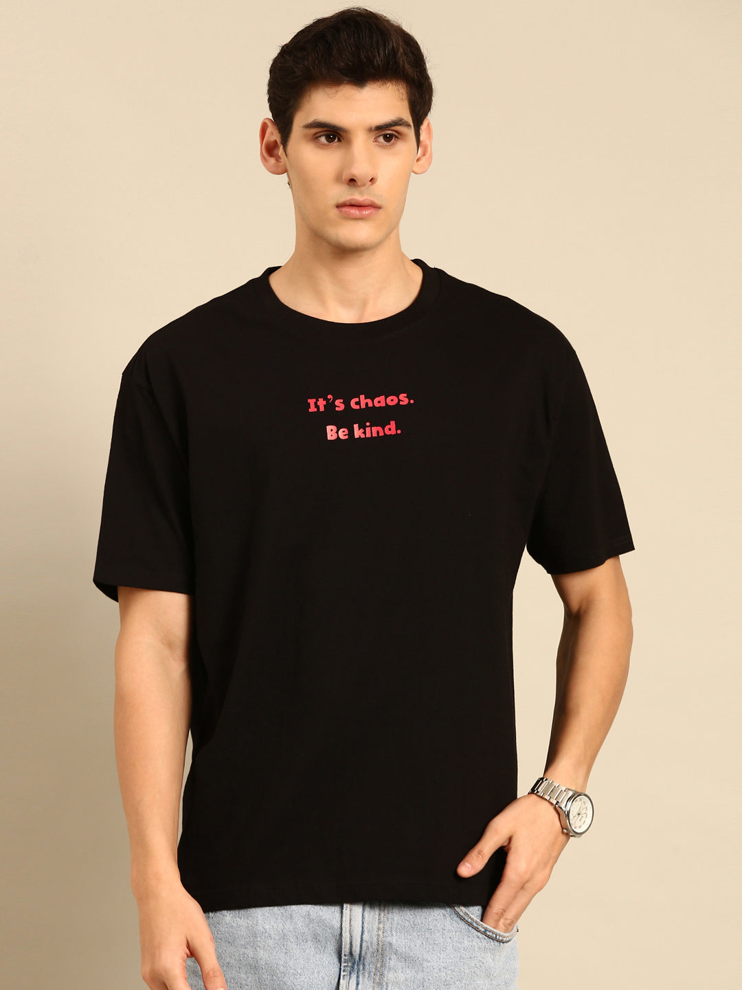 Be Kind: Black typography print oversized fit tshirt