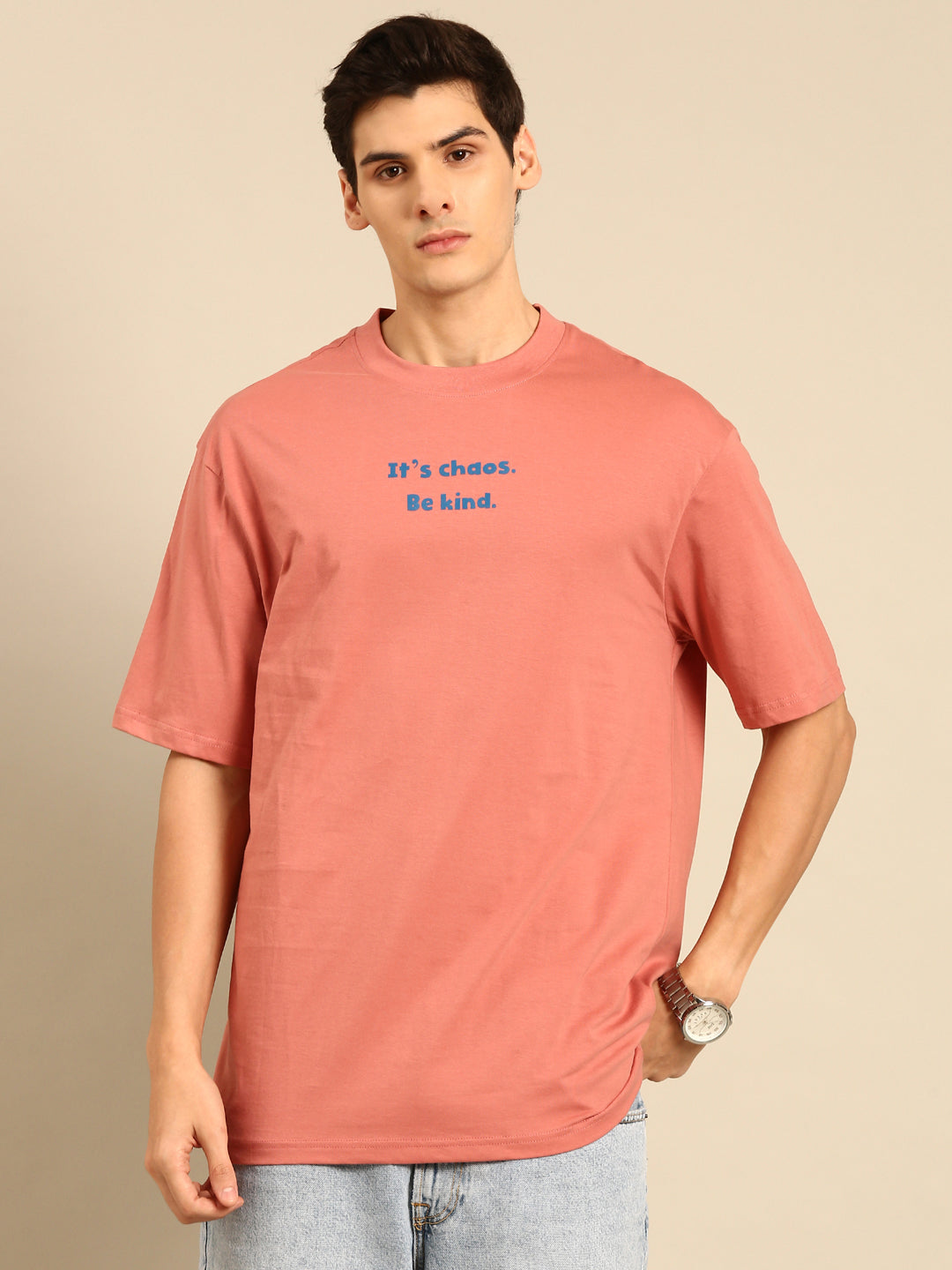 Be Kind: Pink typography print oversized fit tshirt