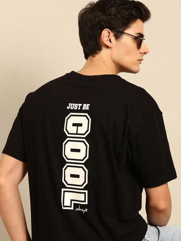 Cool: Black typography print oversized fit tshirt