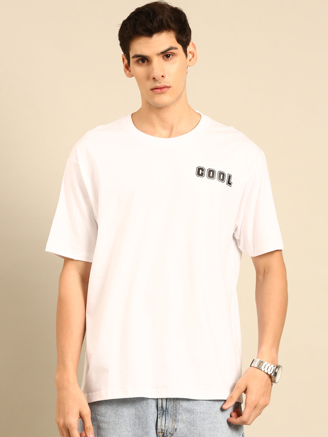 Cool: White typography print oversized fit tshirt