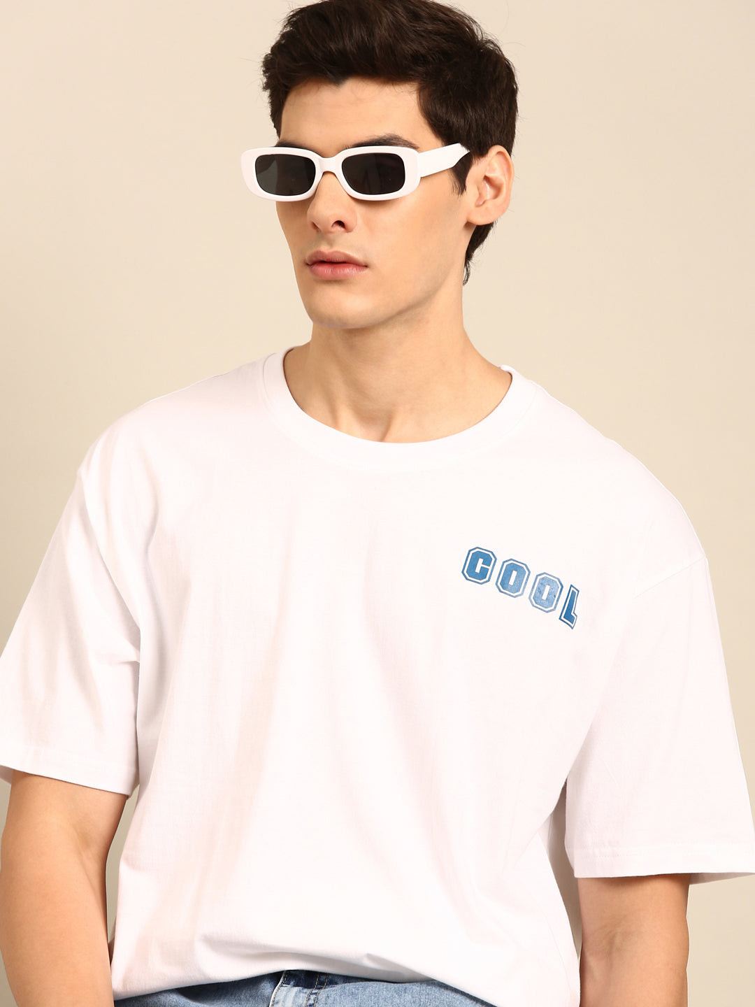 Be Cool: White Printed Oversized Tshirt
