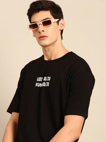 Eat Pasta: Black typography print oversized fit tshirt