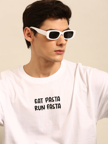 Eat Pasta: White typography print oversized fit tshirt