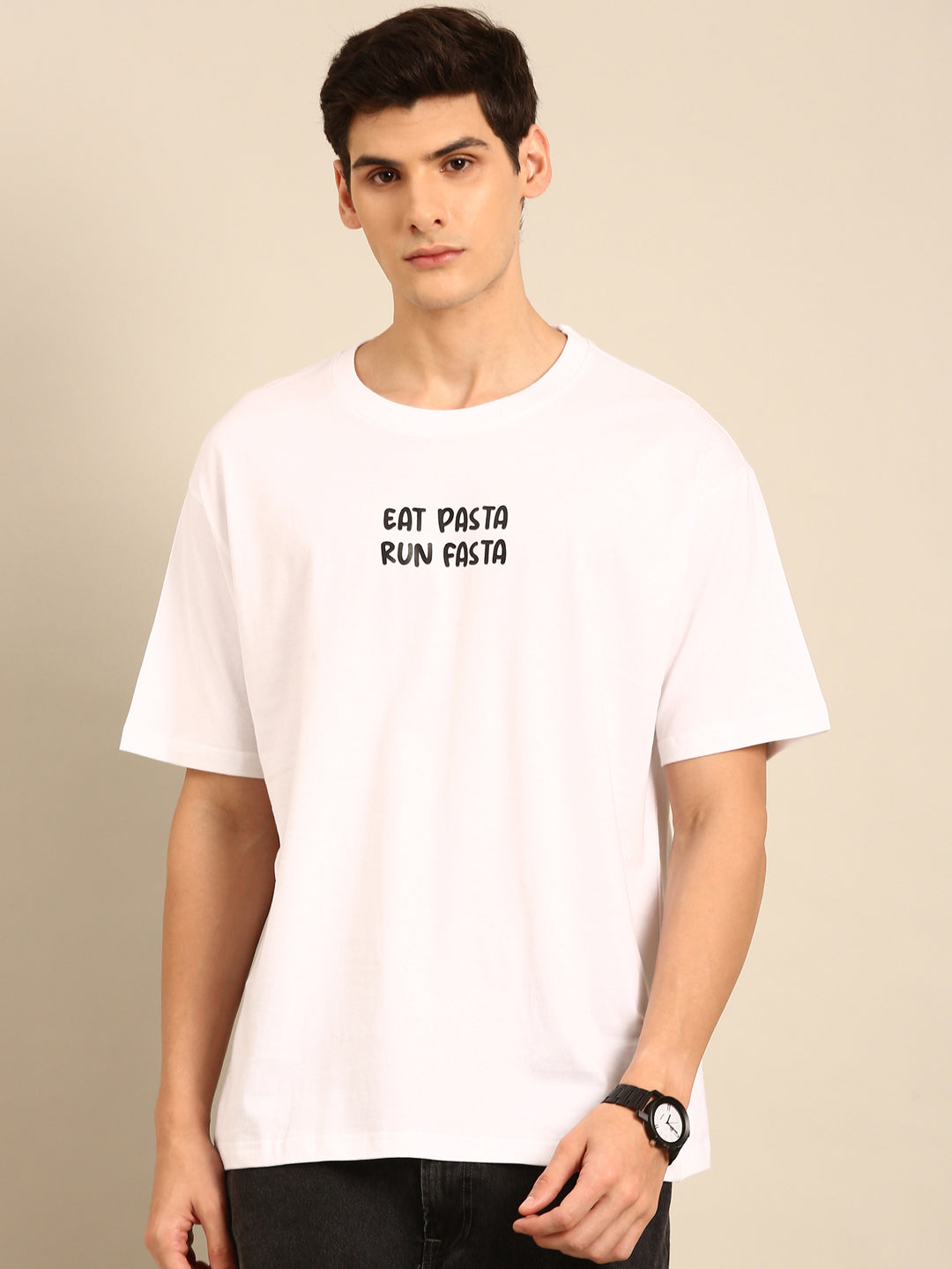 Eat Pasta: White typography print oversized fit tshirt