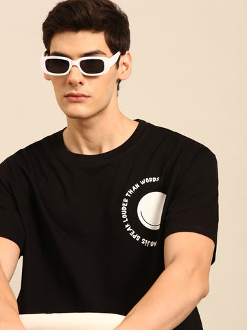 Emoji: Black typography print oversized fit tshirt