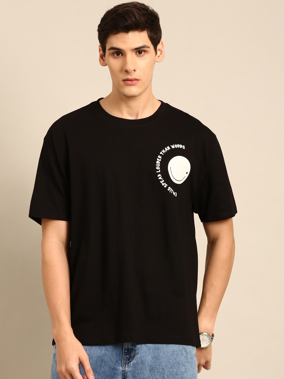 Emoji: Black typography print oversized fit tshirt