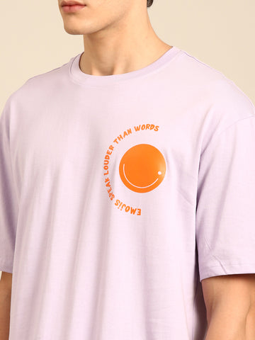 Emoji: Lilac typography print oversized fit tshirt