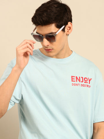 Enjoy: Aqua typography print oversized fit tshirt
