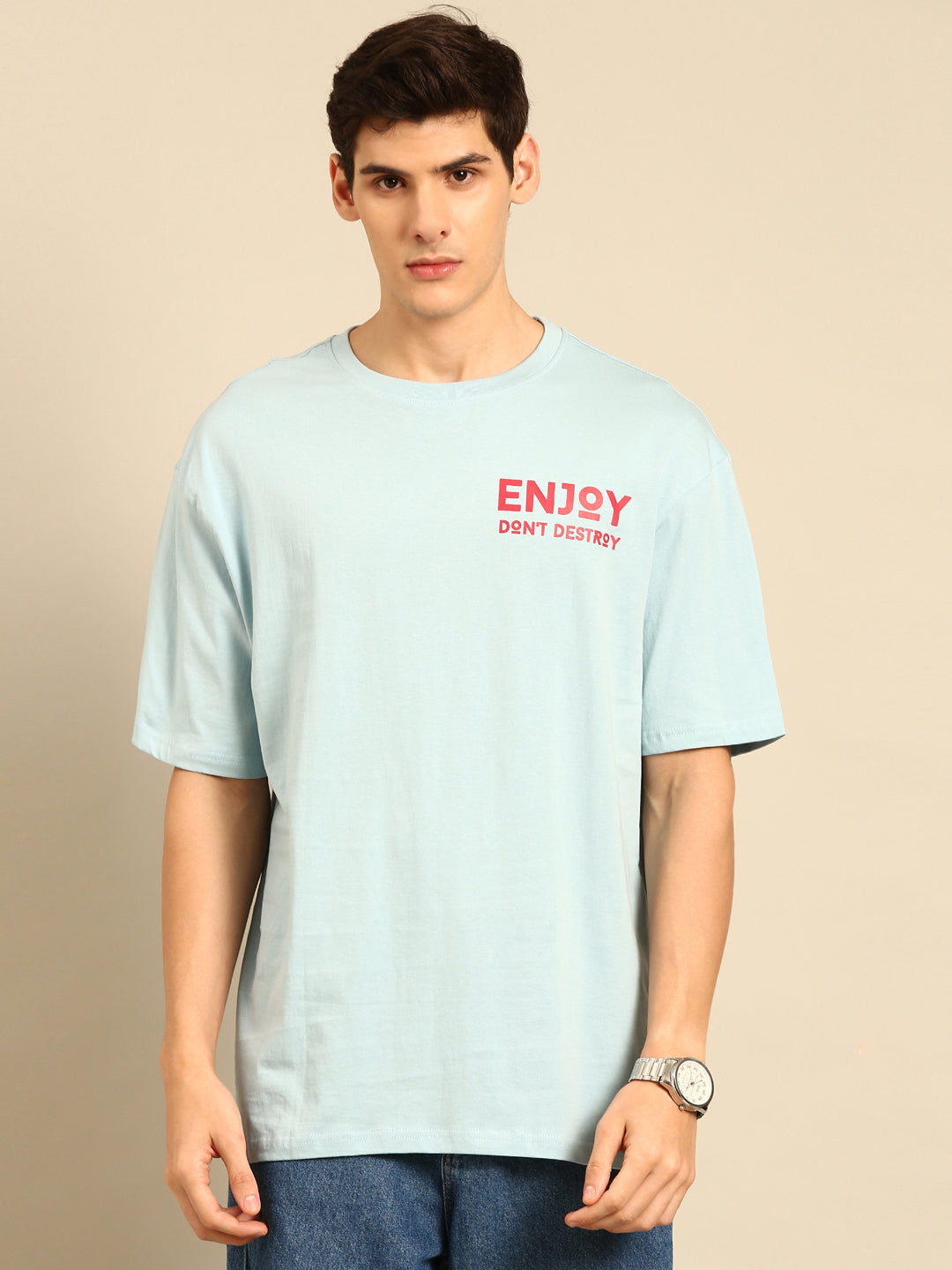 Enjoy: Aqua typography print oversized fit tshirt