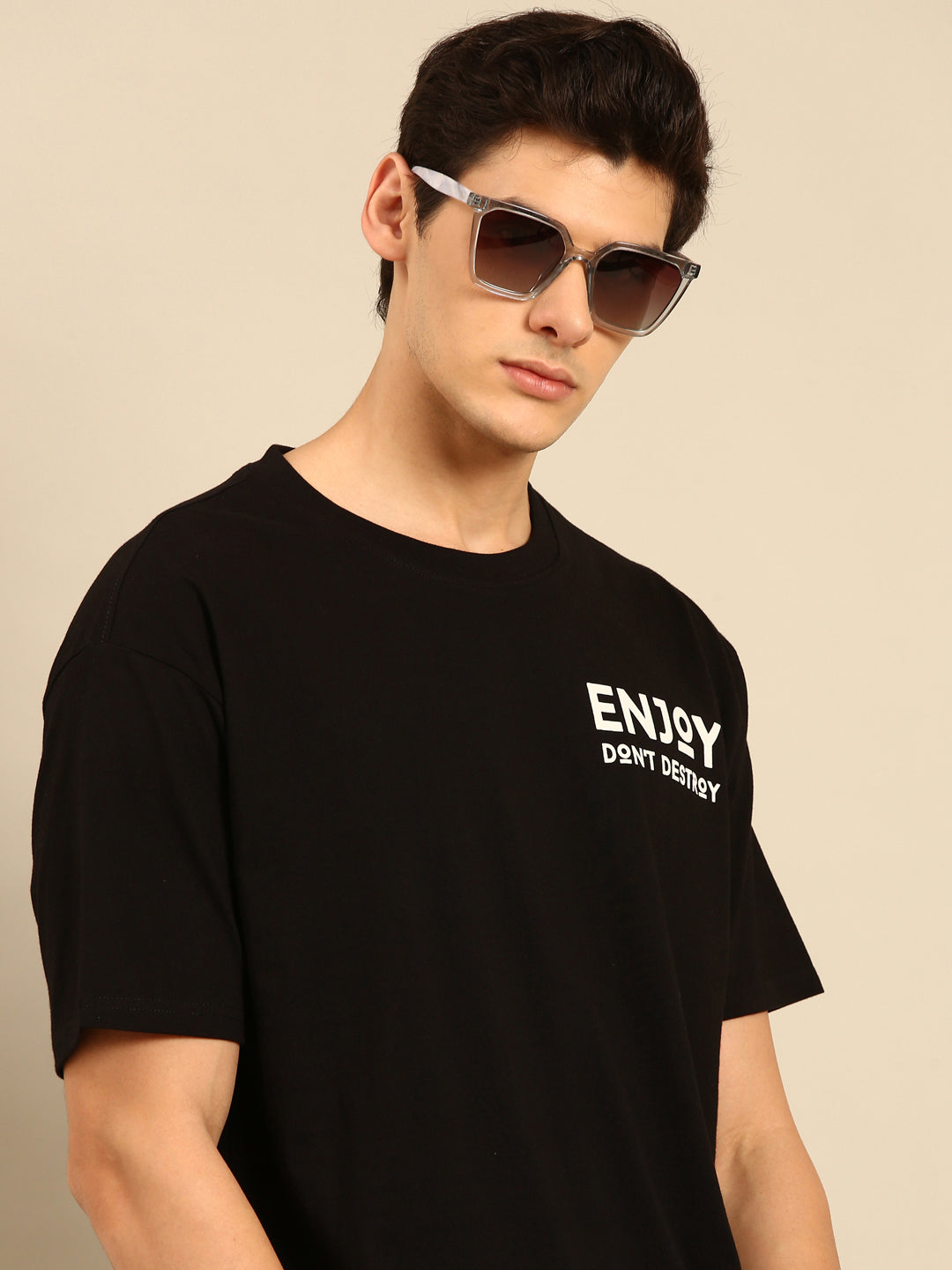Enjoy: Black typography print oversized fit tshirt