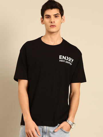 Enjoy: Black typography print oversized fit tshirt