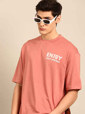 Enjoy: Pink typography print oversized fit tshirt