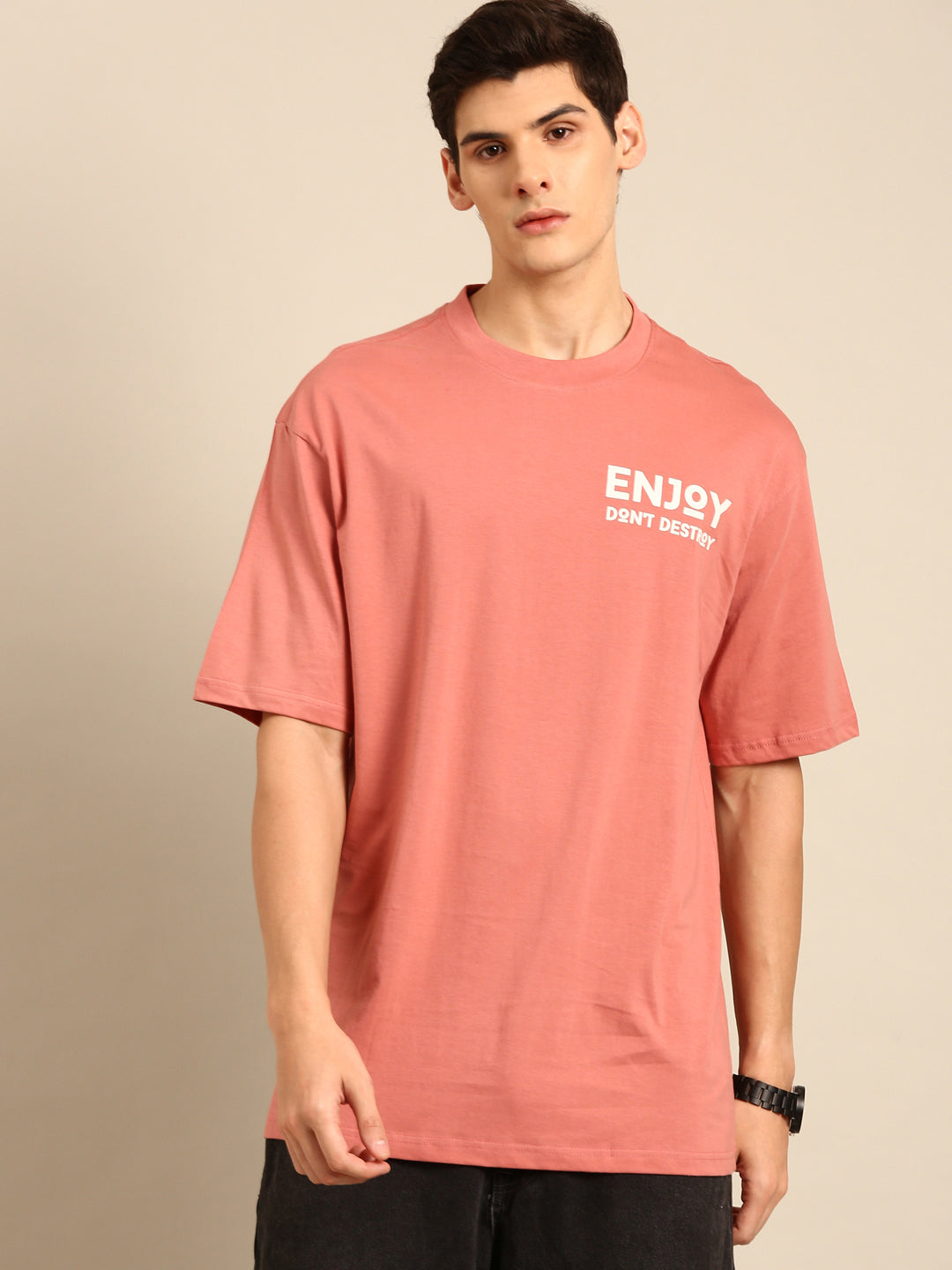 Enjoy: Pink typography print oversized fit tshirt