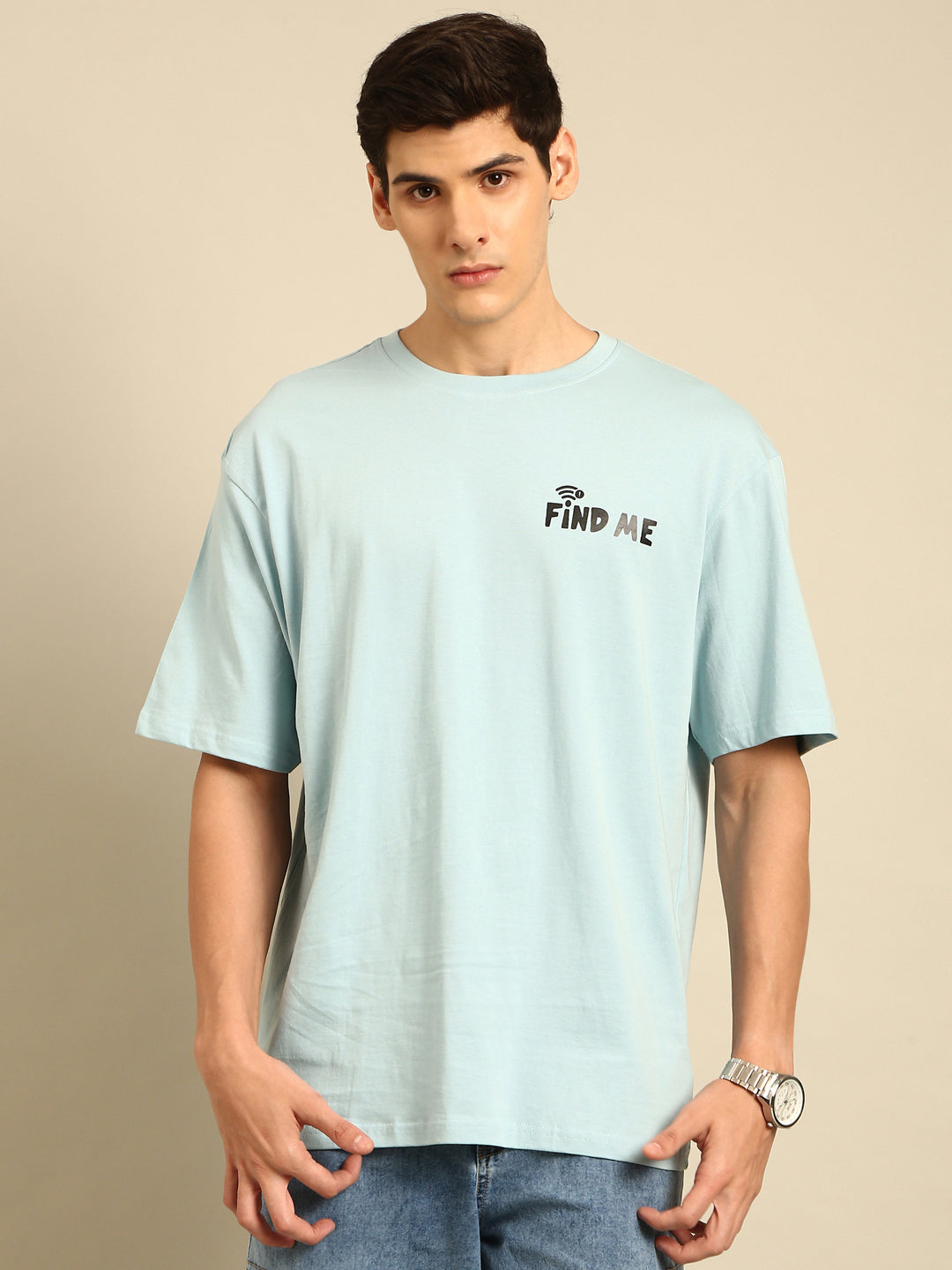 Find Me: Aqua typography print oversized fit tshirt