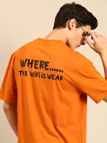 Find Me: Orange typography print oversized fit tshirt