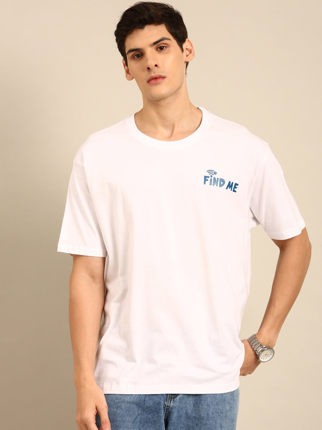 Find Me: White typography print oversized fit tshirt