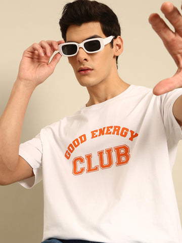 Good Energy Club: White typography print oversized fit tshirt