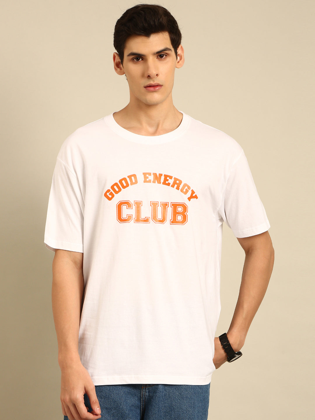 Good Energy Club: White typography print oversized fit tshirt