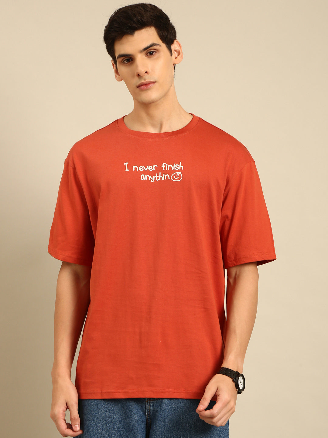 Never Finish Anything: Rust typography print oversized fit tshirt