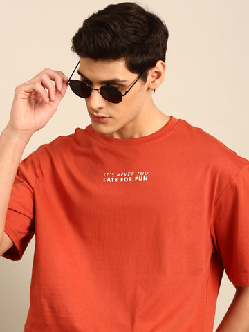 Never too Late for Fun: Rust typography print oversized fit tshirt