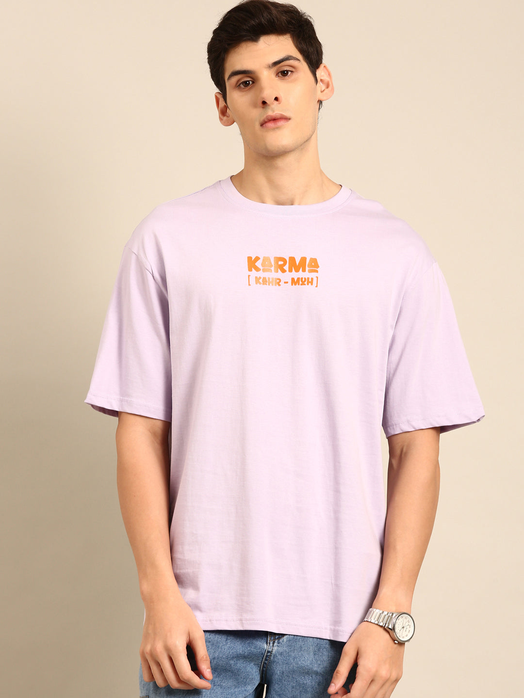 Karma: Lilac typography print oversized fit tshirt