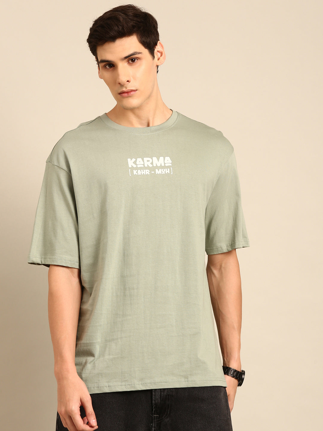 Karma: Sage typography print oversized fit tshirt