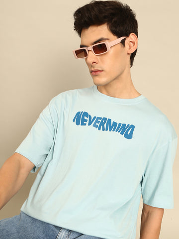 Nevermind: Aqua typography print oversized fit tshirt