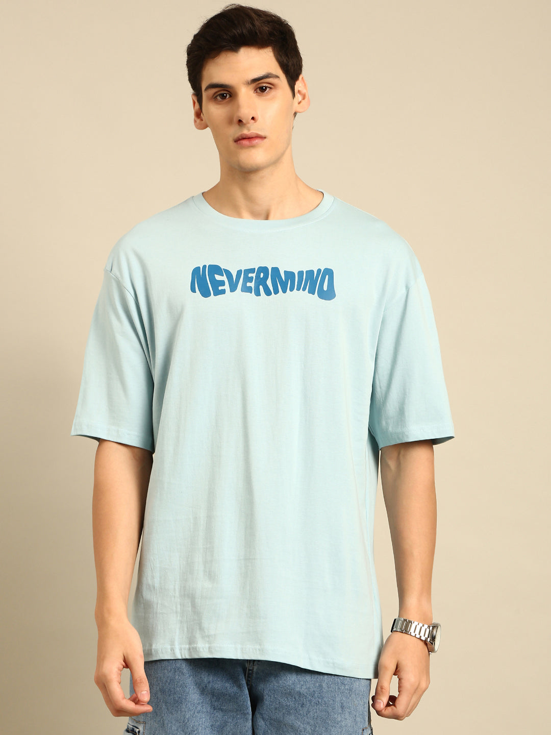 Nevermind: Aqua typography print oversized fit tshirt