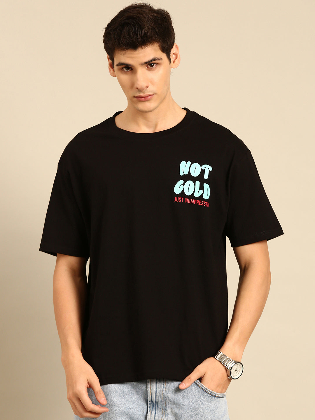 Not Cold: Black typography print oversized fit tshirt