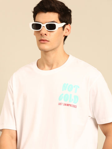 Not Cold: White typography print oversized fit tshirt