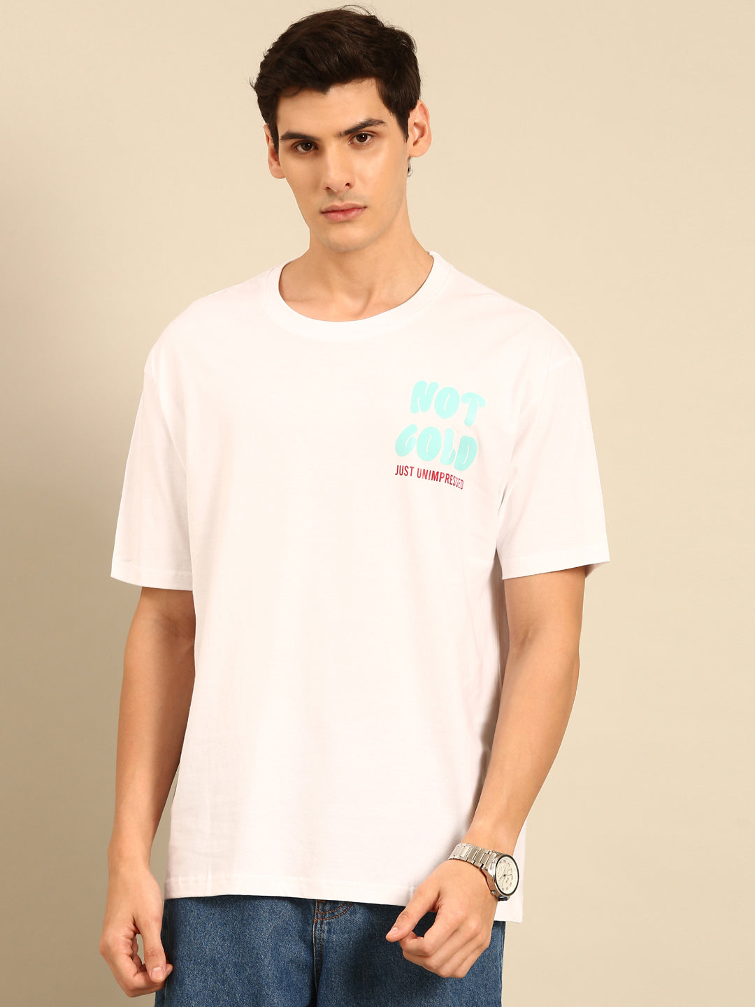 Not Cold: White typography print oversized fit tshirt