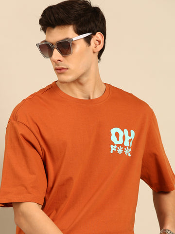 Oh F**k: Brown typography print oversized fit tshirt