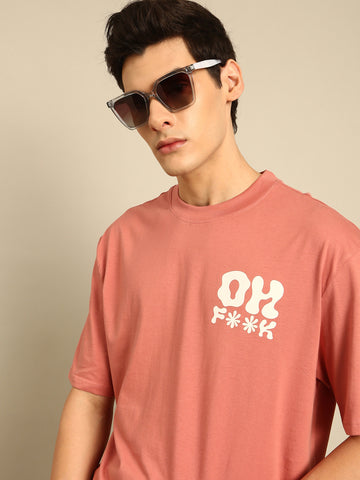 Oh F**k: Pink typography print oversized fit tshirt