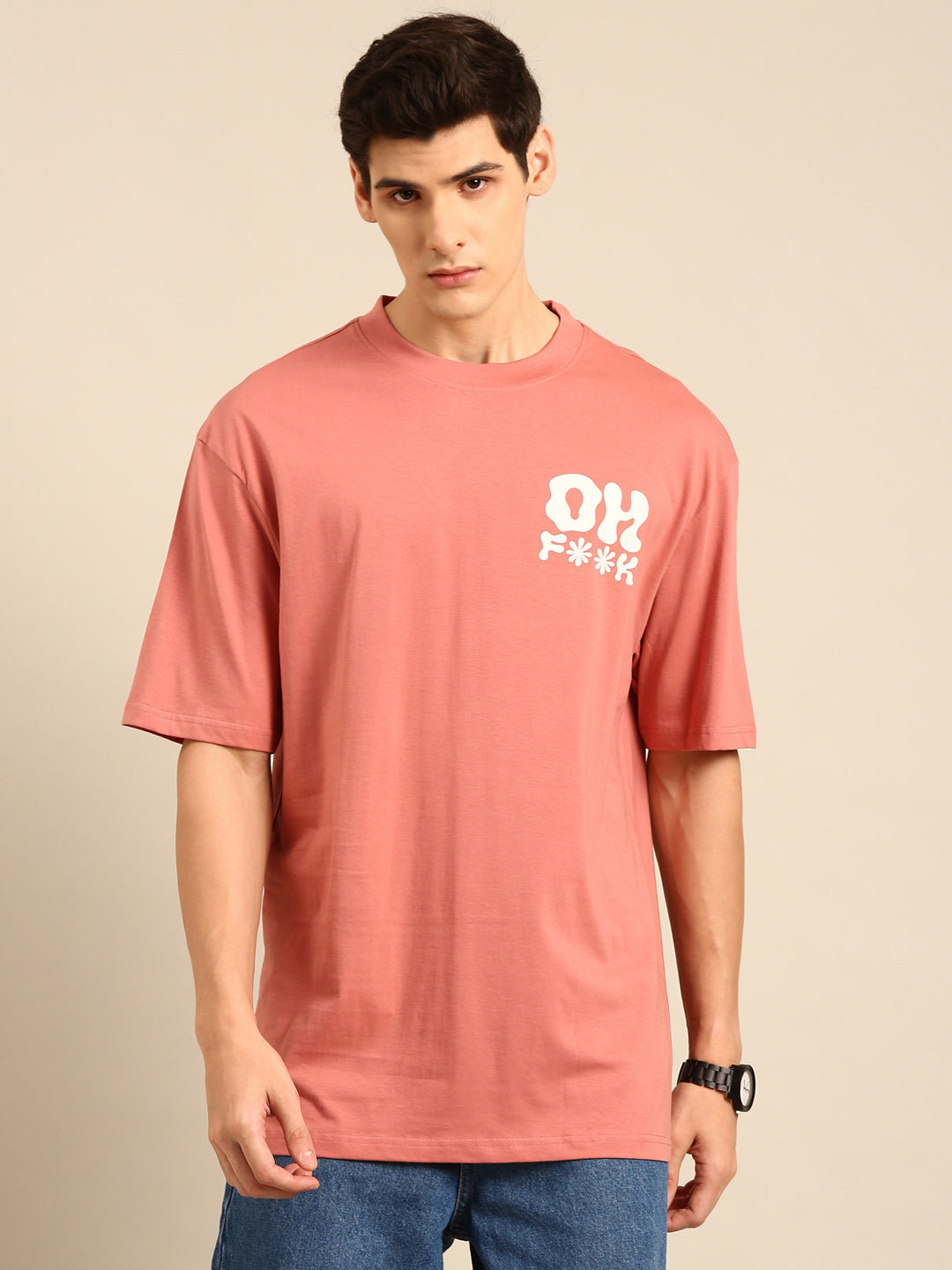 Oh F**k: Pink typography print oversized fit tshirt