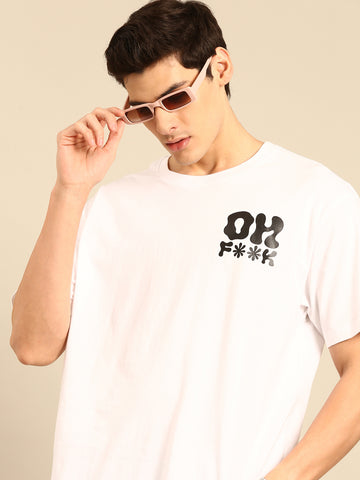 Oh F**k: White typography print oversized fit tshirt