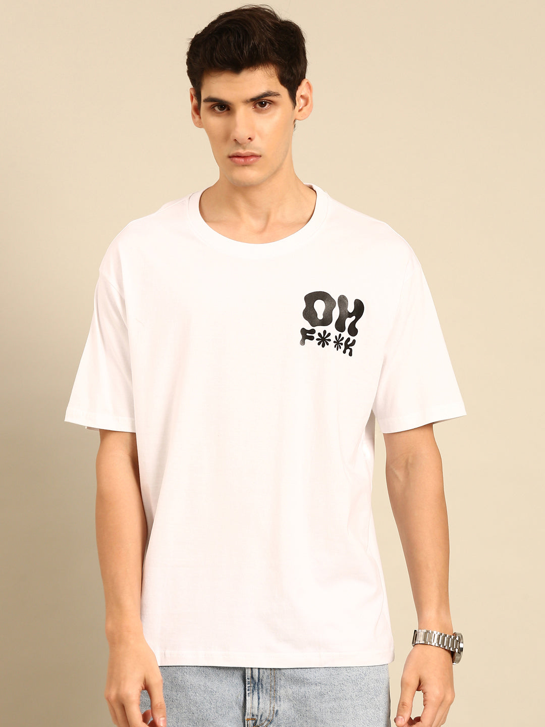 Oh F**k: White typography print oversized fit tshirt