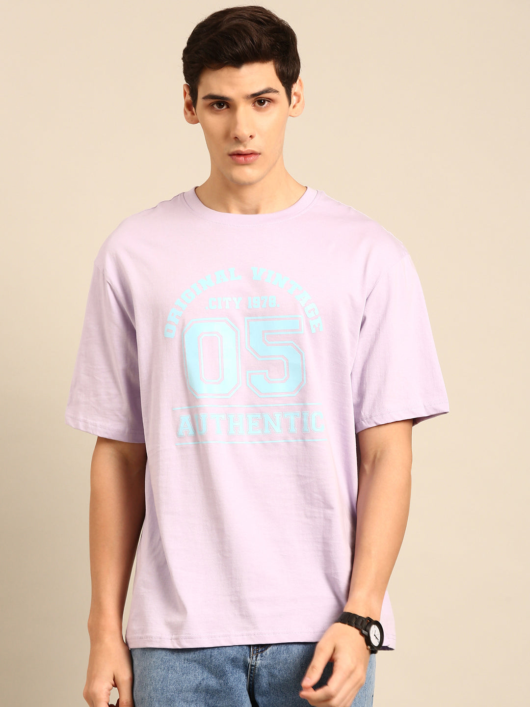 Authentic Vintage: Lilac typography print oversized fit tshirt