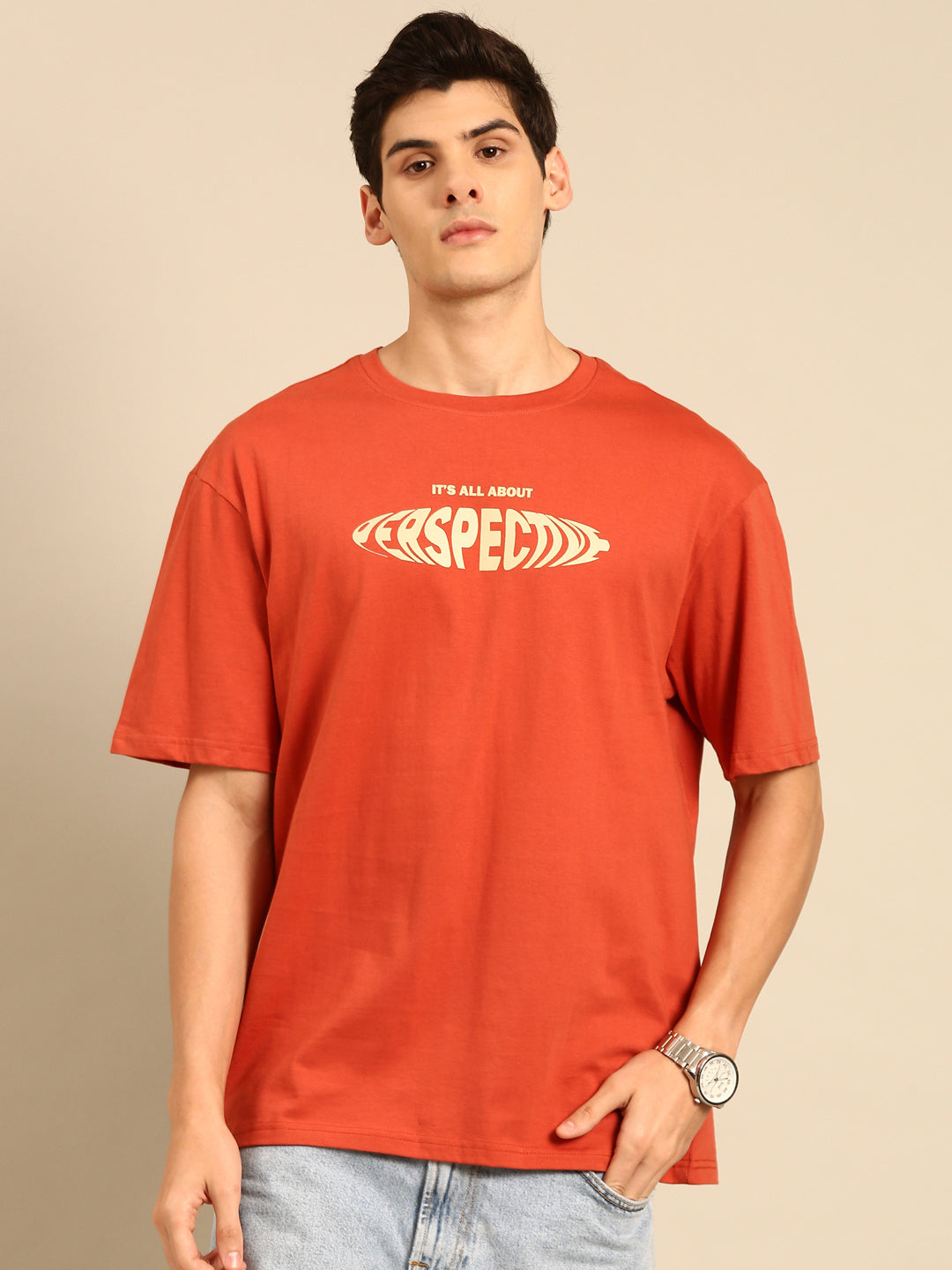 Perspective: Rust typography print oversized fit tshirt