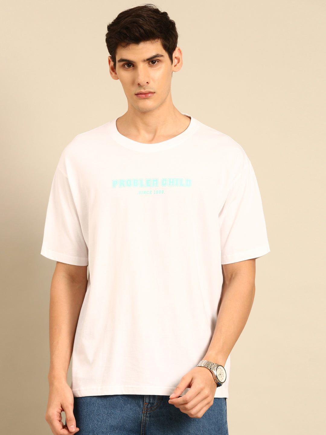 Problem Child: White typography print oversized fit tshirt