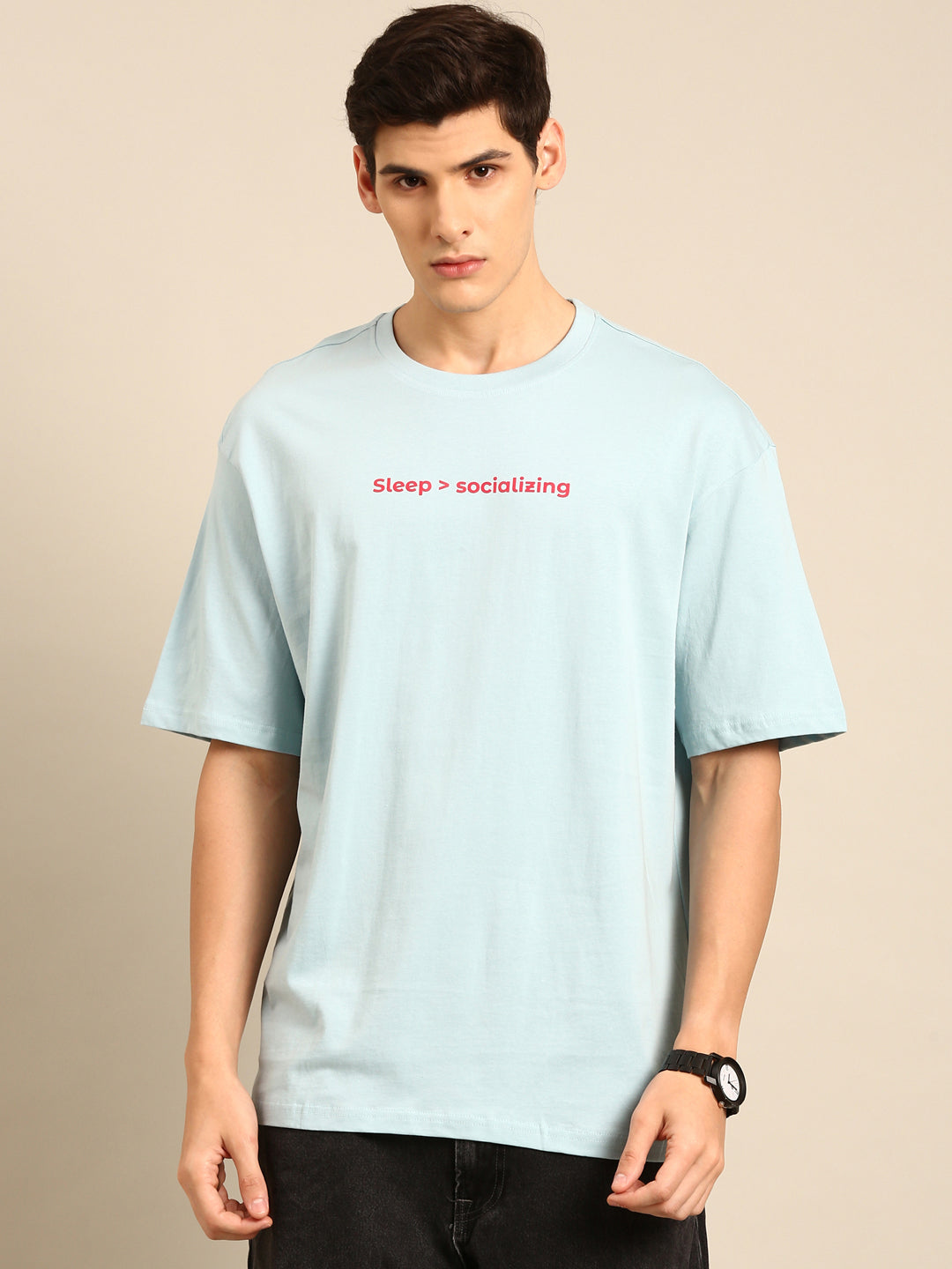Sleep and Socialising: Aqua typography print oversized fit tshirt