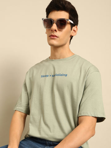 Sleep and Socialising: Sage typography print oversized fit tshirt