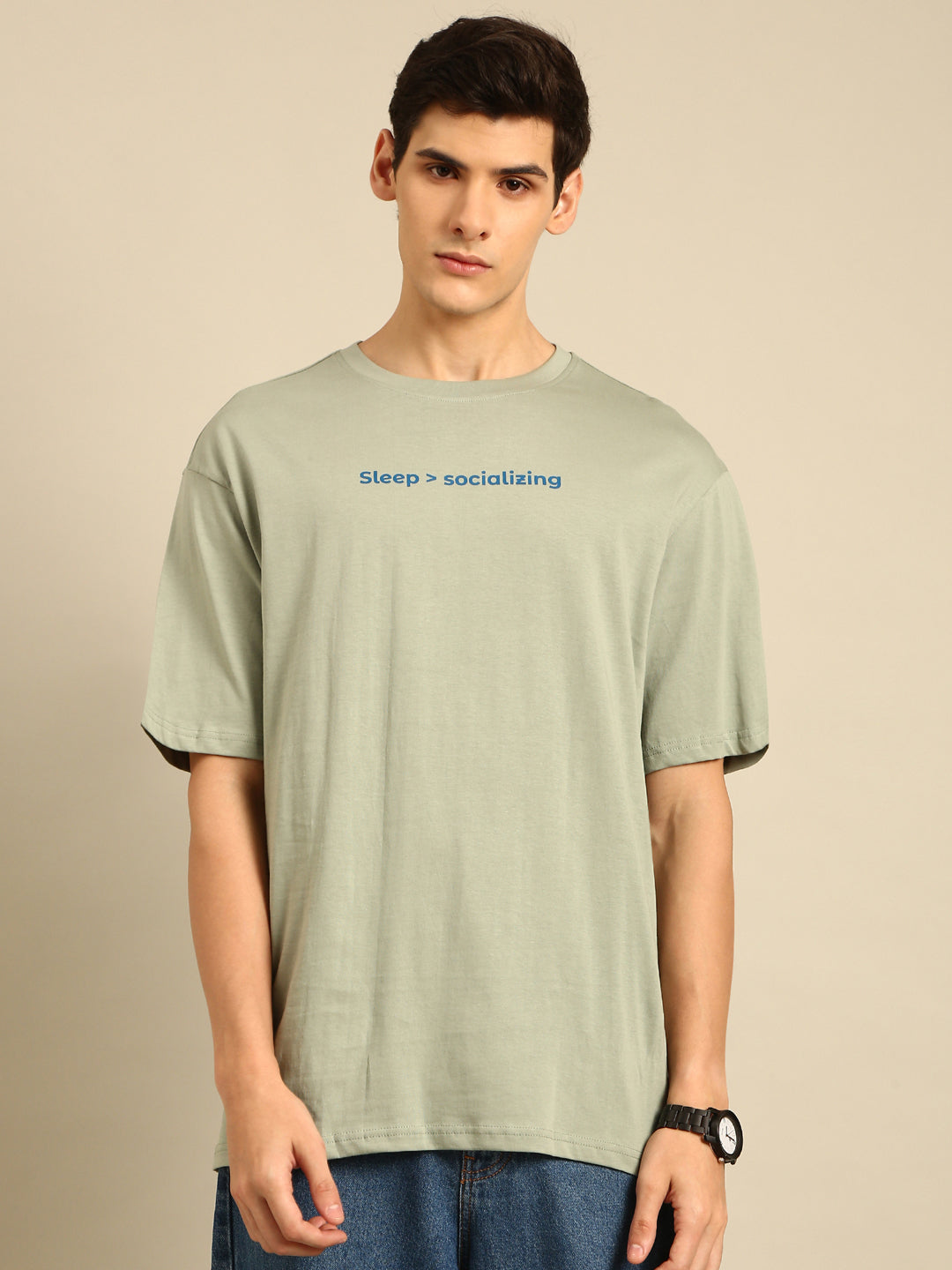 Sleep and Socialising: Sage typography print oversized fit tshirt