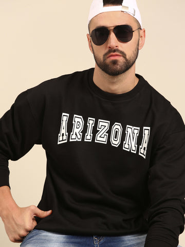 ARIZONA: Black Oversized Typography Swaetshirt