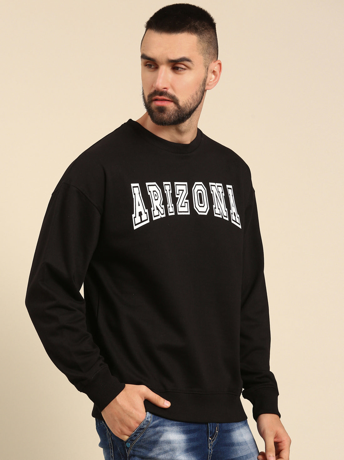 ARIZONA: Black Oversized Typography Swaetshirt