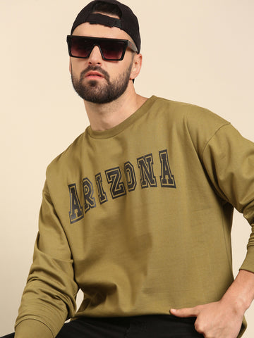ARIZONA: Olive Typography Oversized drop-shoulder Sweatshirt