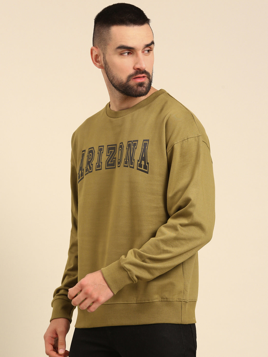 ARIZONA: Olive Typography Oversized drop-shoulder Sweatshirt